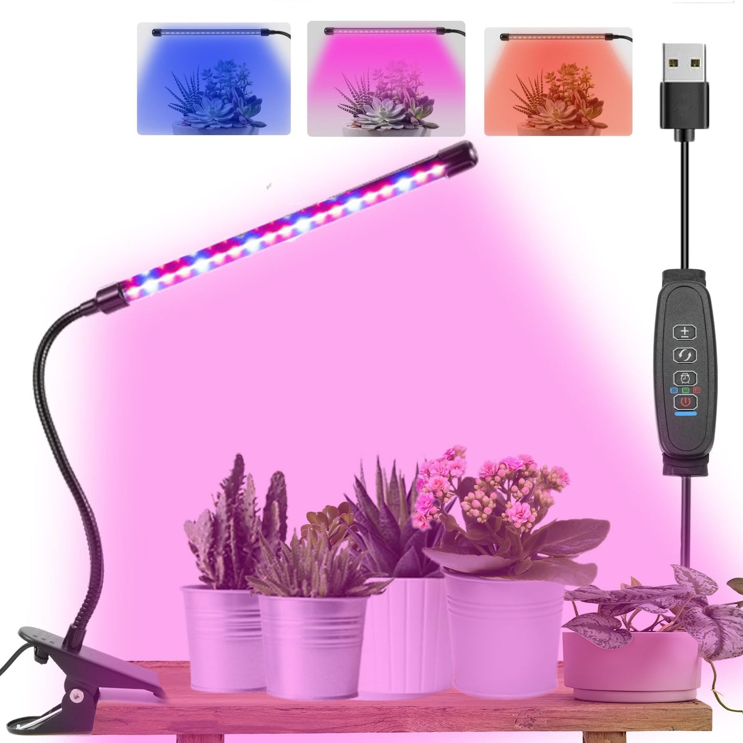 SupreTop Clip On Grow Light for Indoor Plants,Full Spectrum Led Plant Grow Lights with Auto-Timer, Plant Growing Lamp for Seed Starting,Houseplants, Bonsai, Pot Plant (1-Lamp)