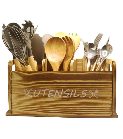 ST-BEST-P Utensil Holder Rustic Wood White Large Farmhouse Spatula Organizer for Kitchen counter Farmhouse,Countertop,Cooking Tools Storage (Wood)