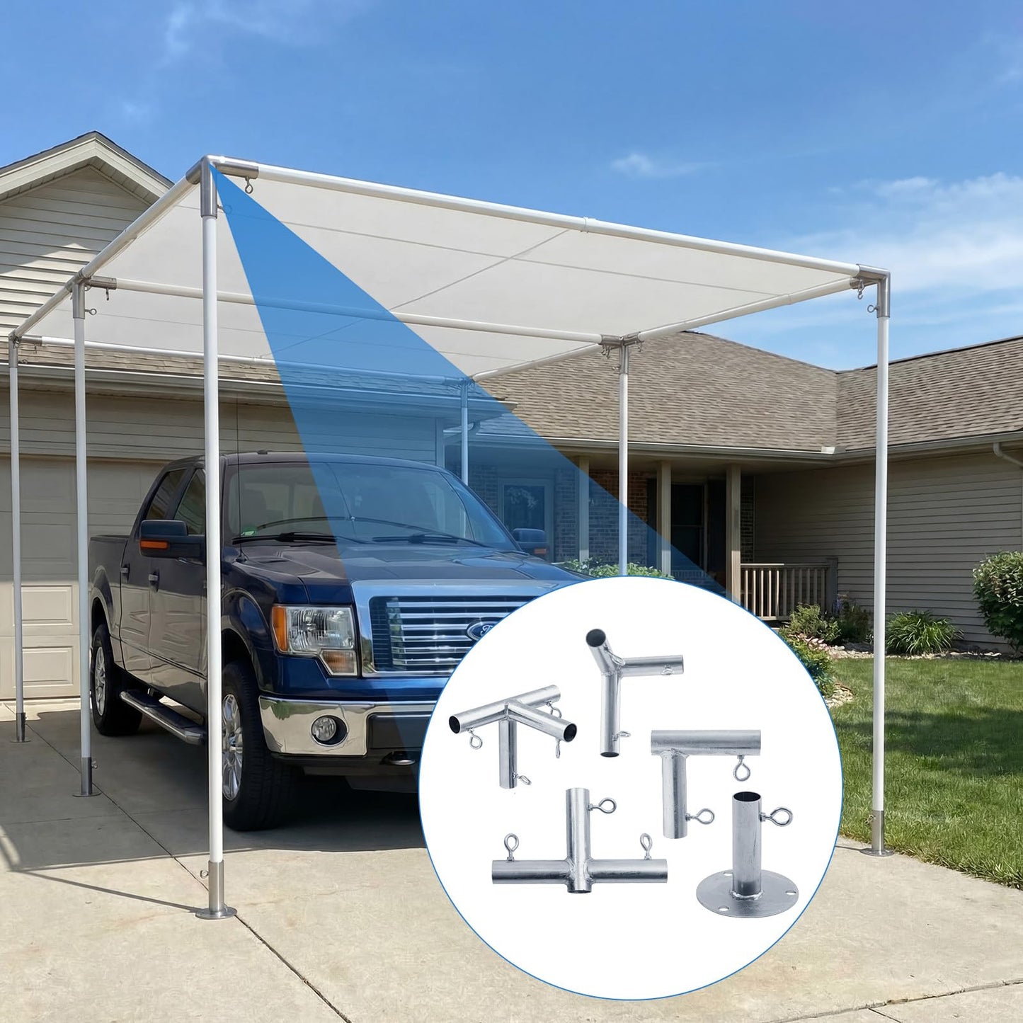 Frienda Flat-Top Canopy Fittings Connects 1" Pipes, 6-Leg Flat-Top Carport Frame Connectors Kit DIY Project for Low-Slope Roof Carport, Shed, Gazebo, Greenhouse, Shelter Deck, Pipes Not Included