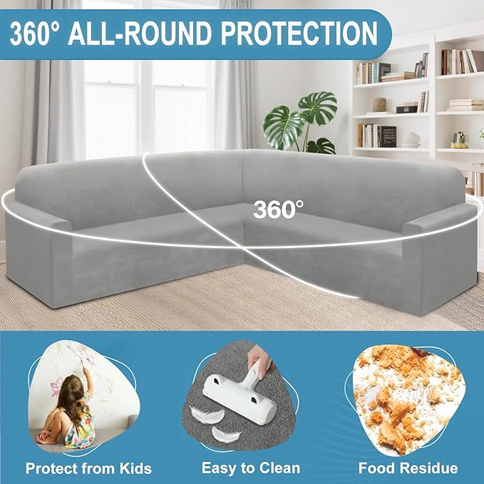HDCAXKJ Corner Sectional Couch Covers Velvet Stretch L Shape Sofa Cover Soft