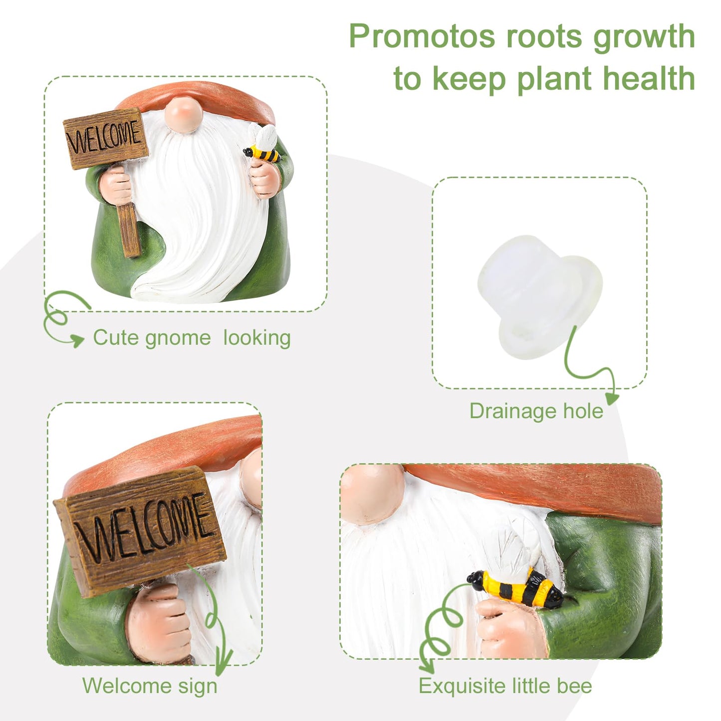Chonsun Cute Plant Pots Small Gnome Flower Pots 4" Succulent Pot with Drainage Resin Garden Pot Planter for Indoor Outdoor