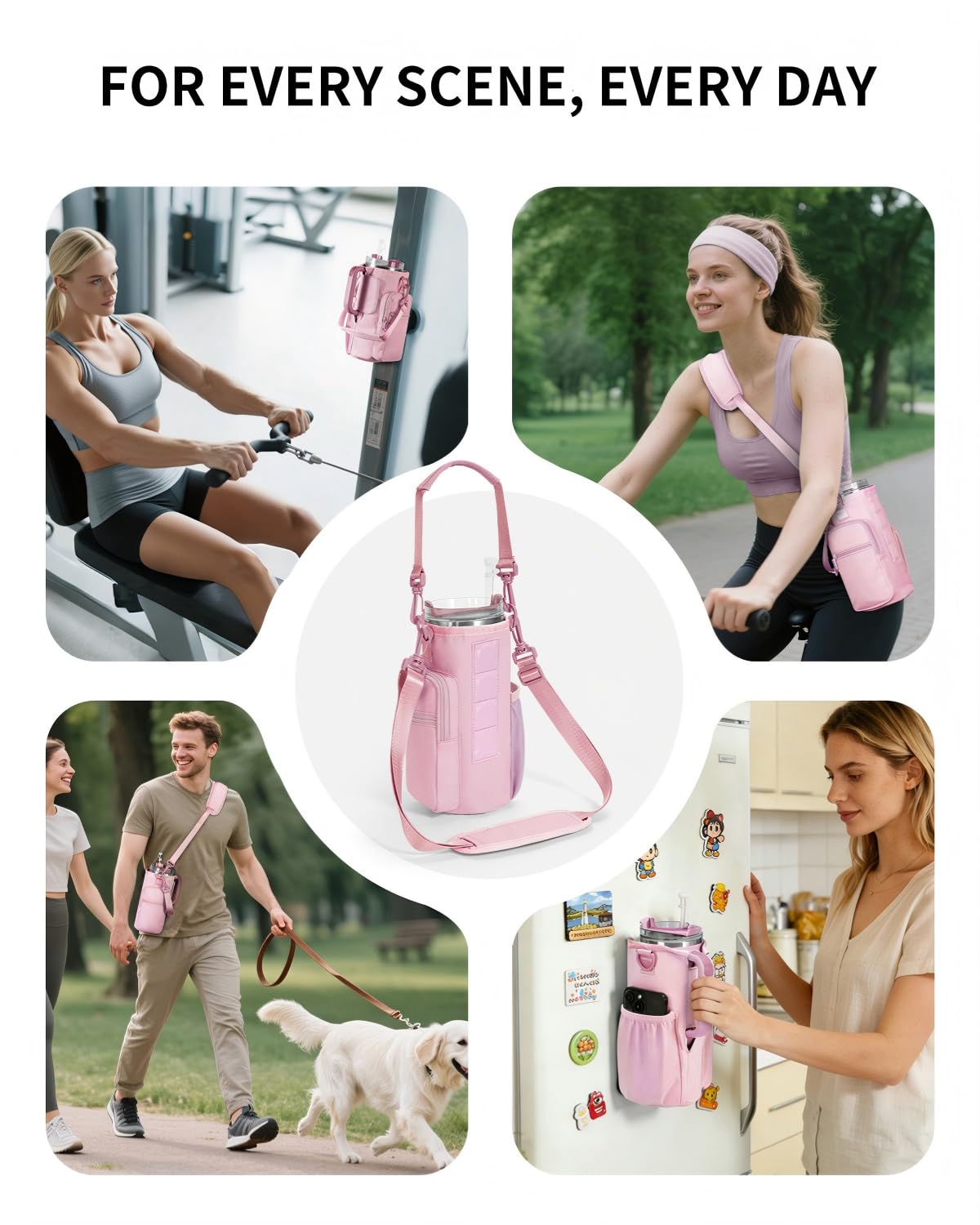 sportsnew Magnetic Gym Bag for Women Men, Crossbody Insulated Cup Sleeve Water Bottle Carrier Holder with Strap for 40oz Tumbler with Handle, 4 Built-in Magnets Small Gym Bag for Workout, Walking
