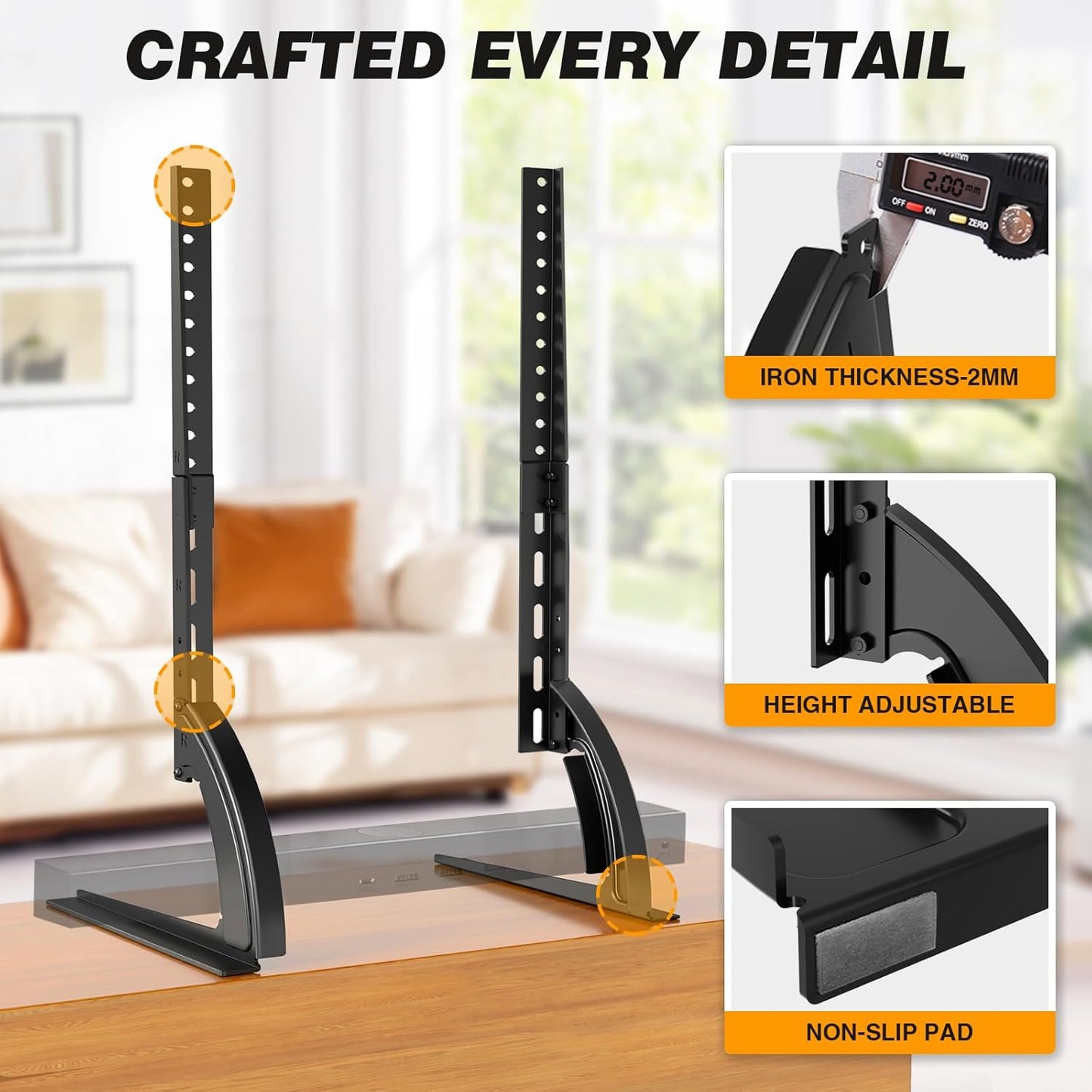 5Rcom TV Stand Mount, Universal TV Stand Tabletop for 22 to 65 inch Plasma LCD LED Flat Screen TVs, Strong TV Legs Holds up to 88lbs, Height Adjustable TV Base, Max VESA 800 x 500mm