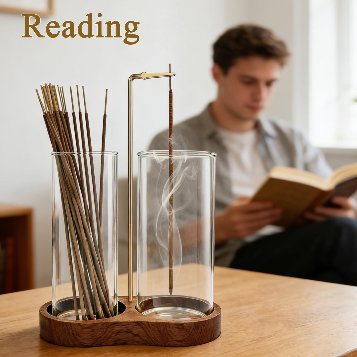 Ceremony Incense Holder, 2 in 1 Wooden Incense Holder for Sticks, Anti-ash Incense Burner with Glass Ash Catcher for Meditation Yoga Spa Room Decor