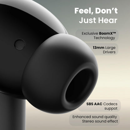 Boult K40 True Wireless in Ear Earbuds with 48H Playtime, Clear Calling 4 Mics, 45ms Low Latency Gaming, Premium Grip, 13mm Bass Drivers, IPX5, Type-C Fast Charging, BTv 5.3 Ear Buds (Electric Black)