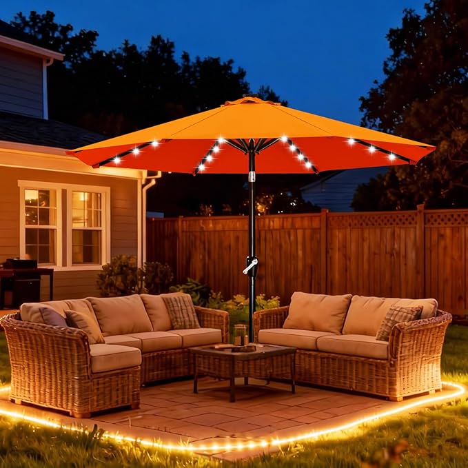 ABCCANOPY Durable Solar Led Patio Umbrellas with 32LED Lights 11FT (Orange)