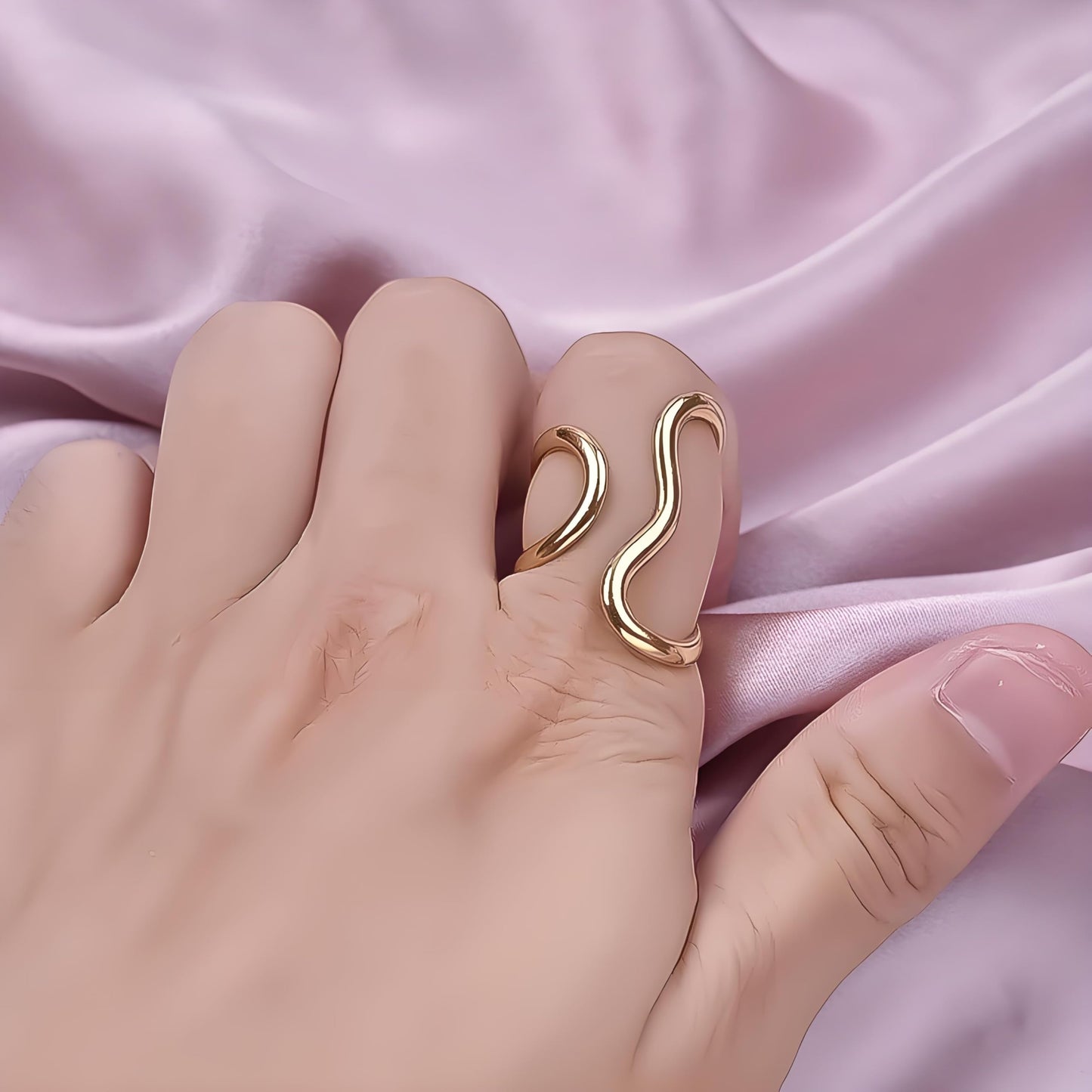 AIETUE Chunky Rings For Women, Gold Silver Thumb Ring Asymmetrical Wavy Curve Ring Adjustable Non Tarnish Dainty Stainless Steel New Year Anniversary Birthday Jewelry Gift (Silver)