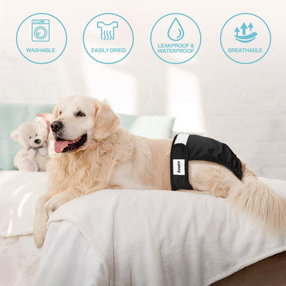 Avont 3 Pack Reusable Dog Diapers, Highly Absorbent Washable and Eco-Friendly Sanitary Wraps Panties for Female Pets -3 Black(L)