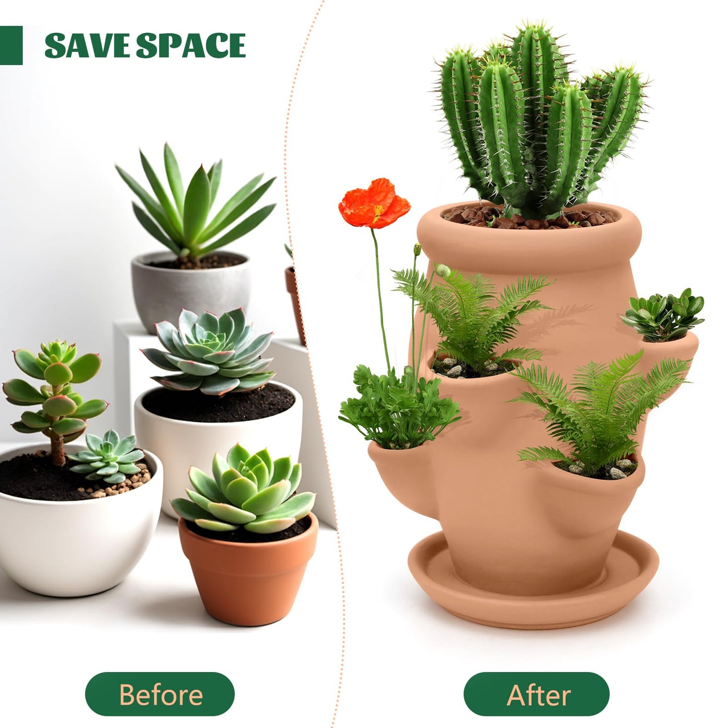 Strawberry Tower Pot Planter,Vertical Multi Pocket Ceramic Strawberry Succulent Planter Tower for Outdoor Plants