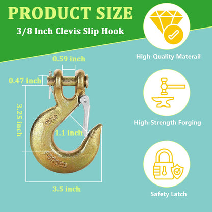 3/8" Heavy Duty Slip Hook, 4 PackGrade 70 Forged Steel Clevis Chain Hook with Safety Latch for Trailer Truck Transport Chain, 18,000 Lbs Working Load Limit, Trailer Safety Hooks, Tow Hook