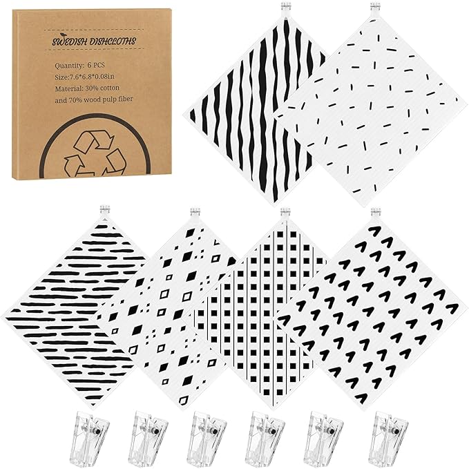 6 Pack Swedish Dishcloths for Kitchen, Swedish Rags Dish Towels