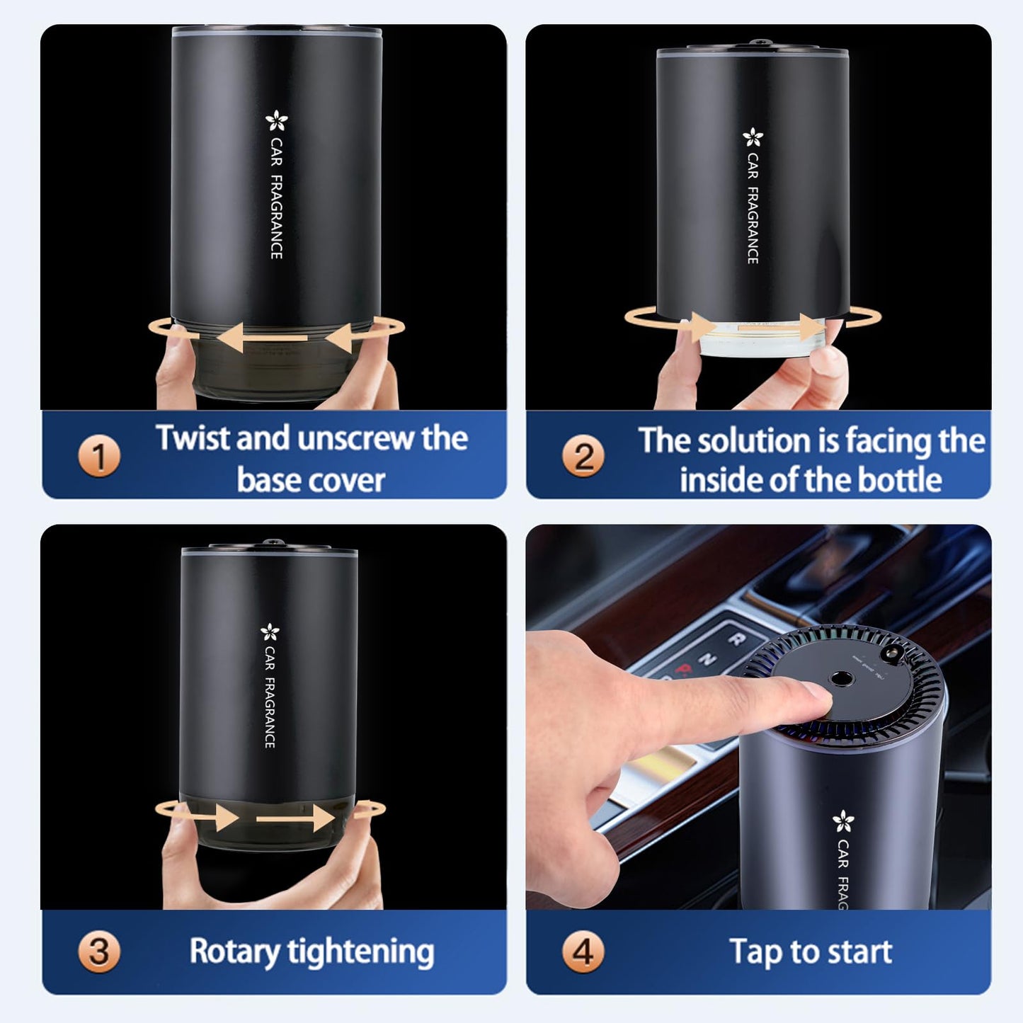 Smart Car Air Freshener Diffuser with Starry Sky Projection and 50ml Perfume, 3 Mode Adjustable Rechargeable Car Aroma Diffuser,Auto On/Off Intelligent,Cologne