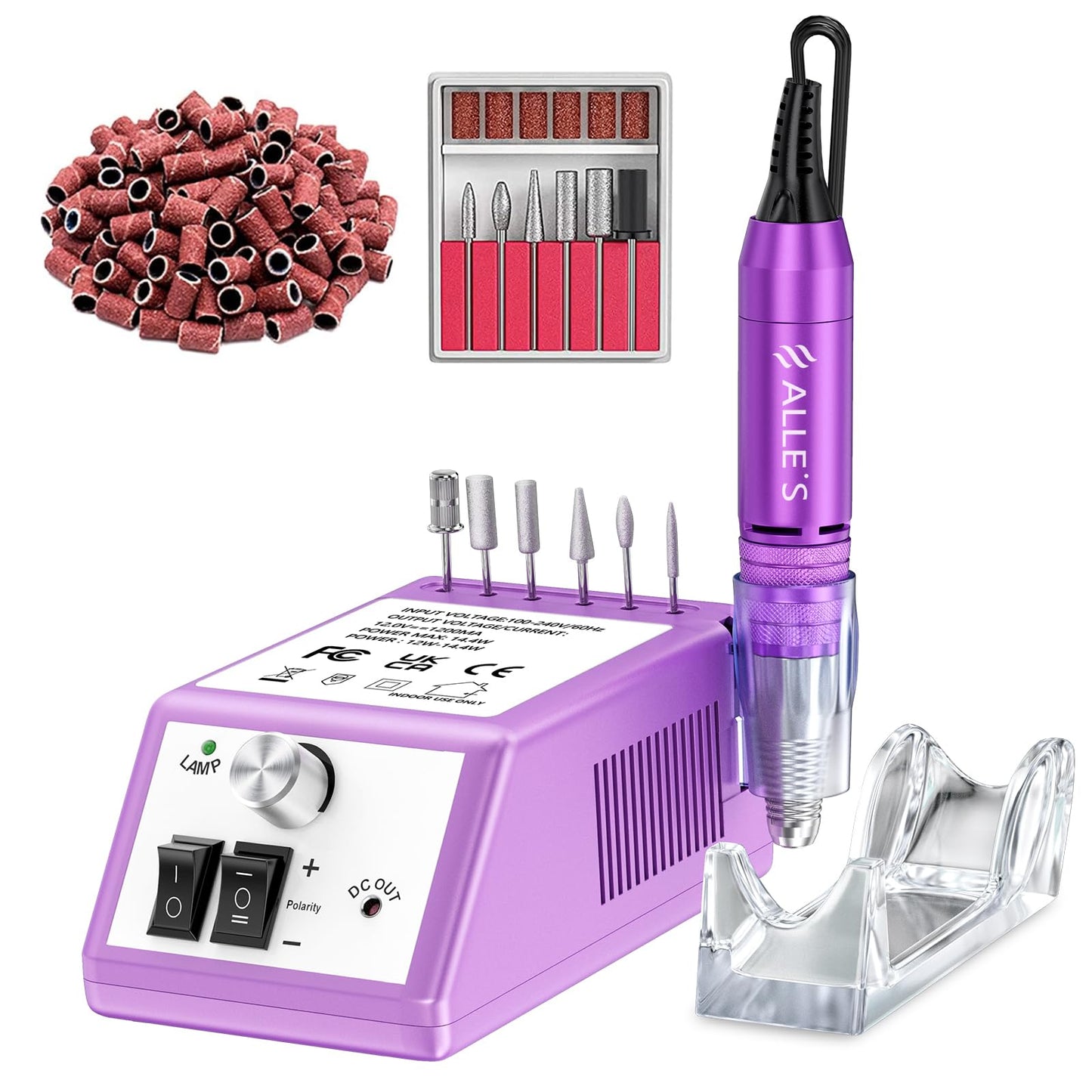 Professional Nail Drill Machine 30000 RPM Efile Electric Nail Filer Kit for Finger Toe Nails, Acrylic Gel Nails, Manicure Pedicure Drill with 6Pcs Nail Bits, 106Pcs Sanding Bands - Pink