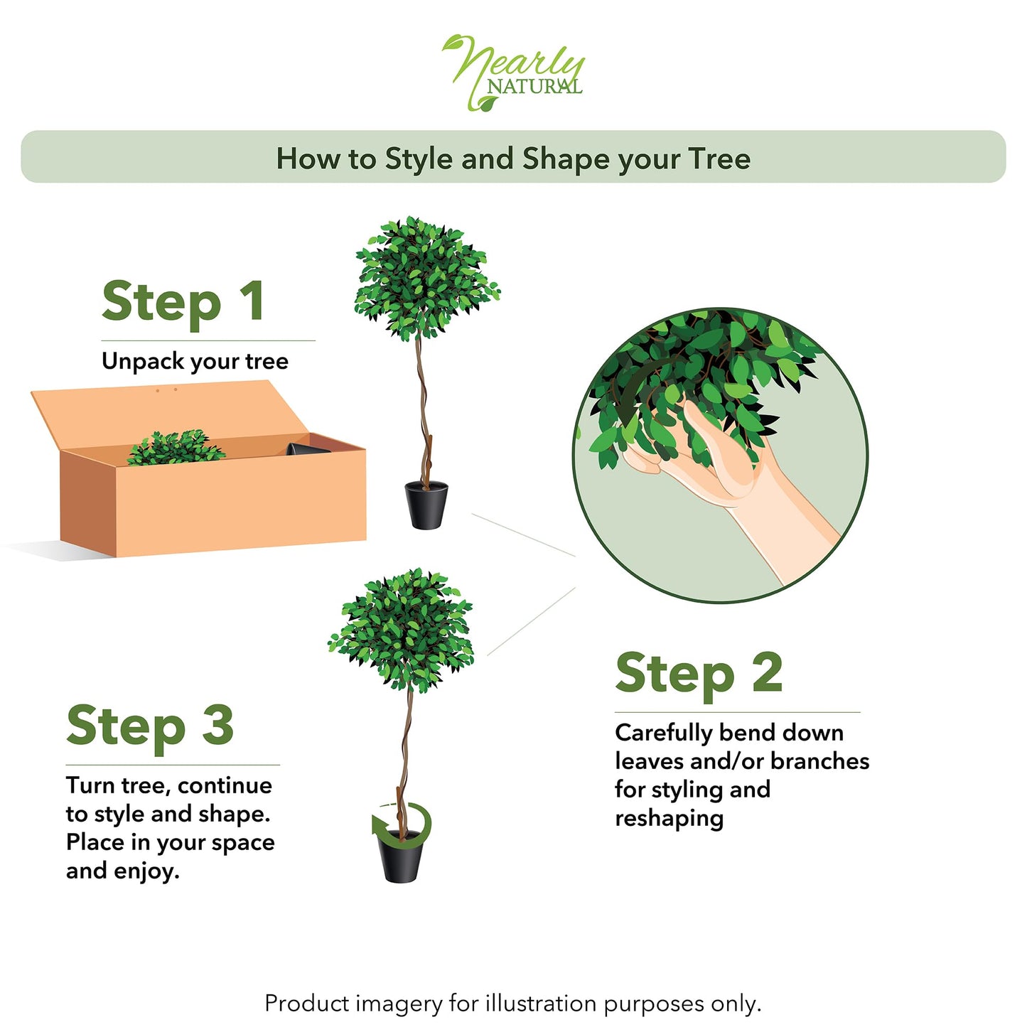 Nearly Natural 36in Triple Trunk Artificial Ficus Tree with Natural Wood Trunks, Fake Tree for Indoor Home Decor, Faux Ficus Plant in Black Nursery Pot