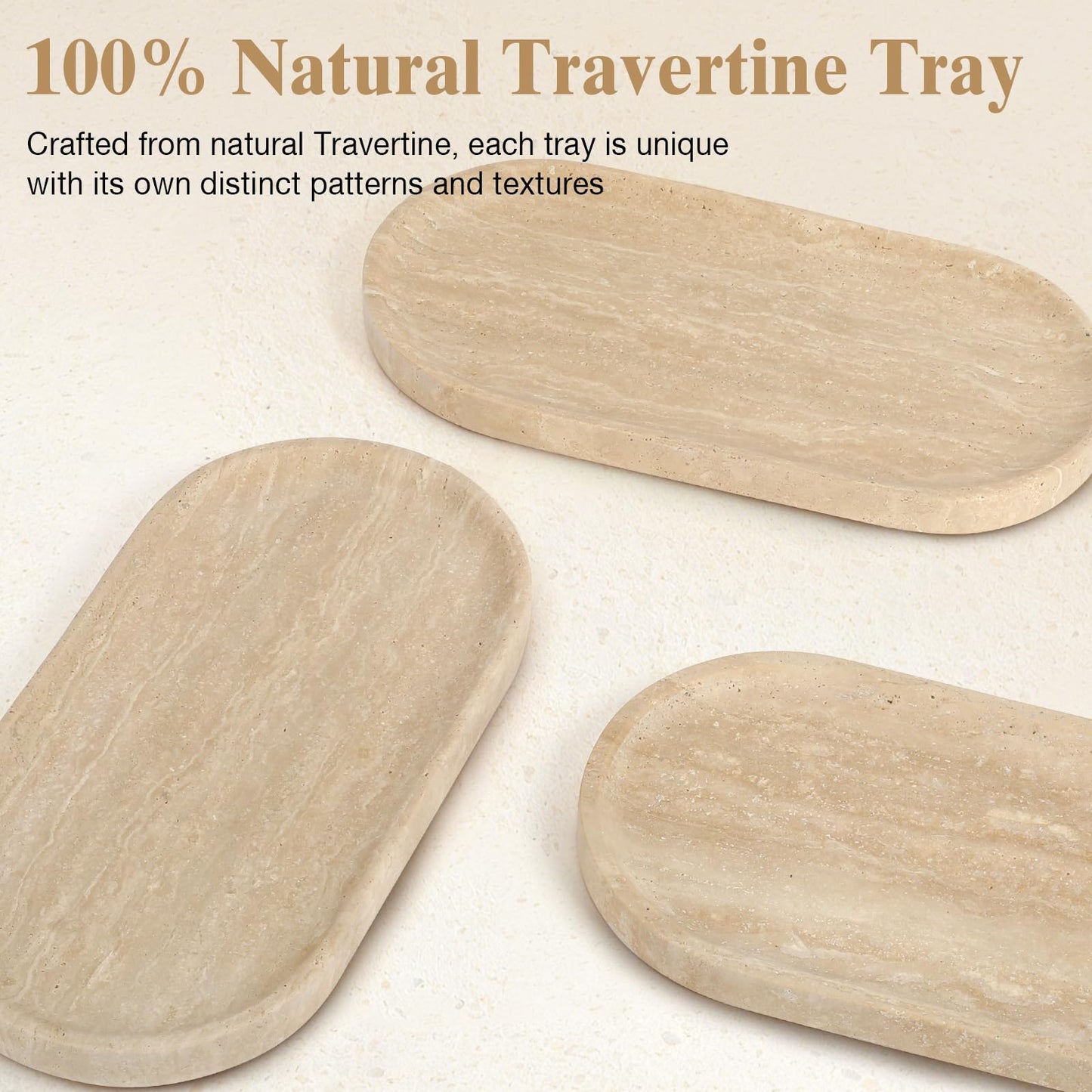 Moujings Natural Travertine Vanity Tray - Decorative Stone Marble Tray for Bathroom Countertop, Elegant Organizer for Home Decor, Jewelry, Candle, Makeup, Kitchen and Dresser Decor