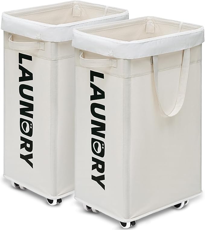 Goodpick Laundry Baskets with Wheels and Handle, Clothes Laundry Basket with