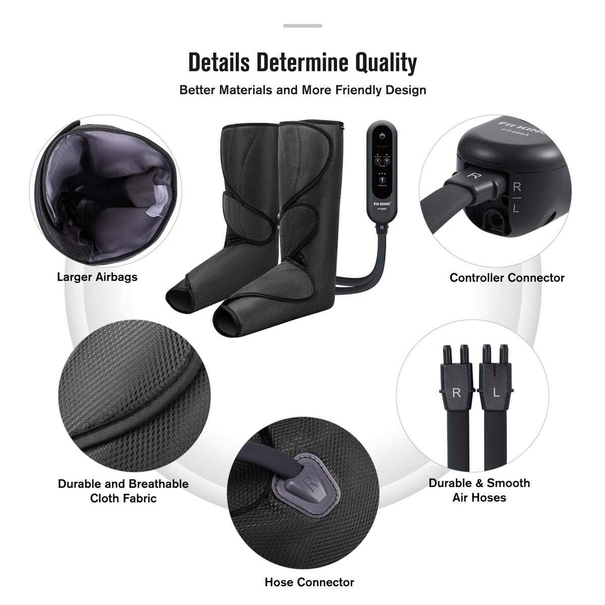 FIT KING Leg Massager for Circulation Air Compression Leg and Foot Massager to Relieve Pain Swelling Edema with Handheld Controller - 3 Intensities 2 Modes - Great Gift for Wife Mom and Friend