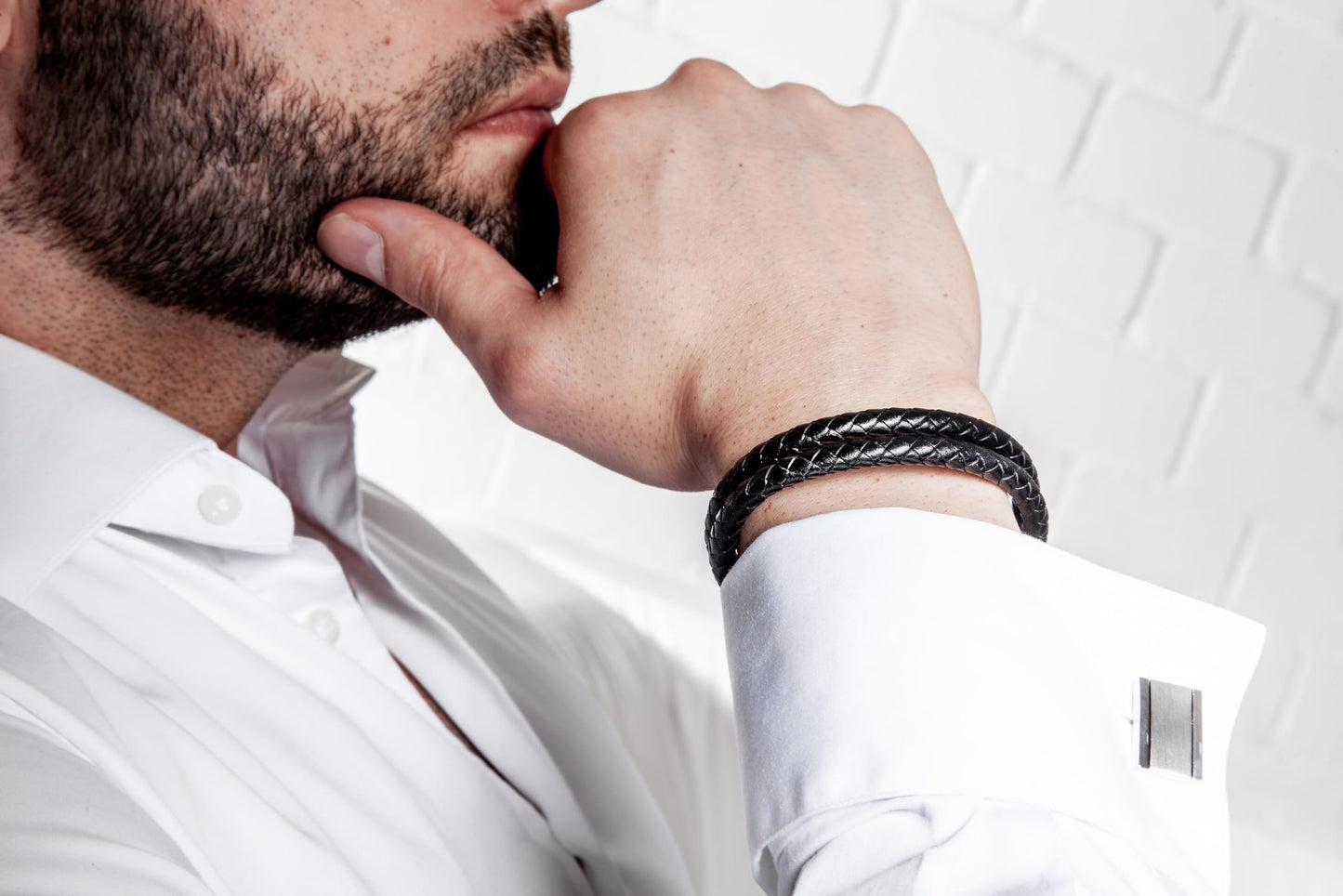 SERASAR 8″ Silver Leather Bracelets for Men Mens Armlet Cowhide Gift Box Braided Circlet Stainless Steel Jewelry Wrist Band Cuff Wrap Rope Bangle Dad Pulseras para Hombres Cuero Regalo