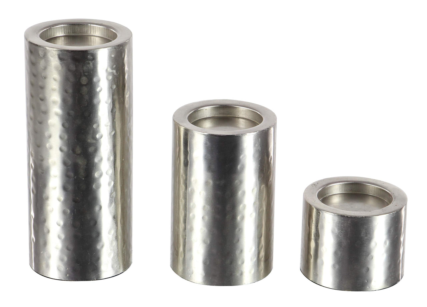 CosmoLiving by Cosmopolitan Metal Handmade Pillar Candle Holder, Set of 3 11", 7", 4"H, Silver
