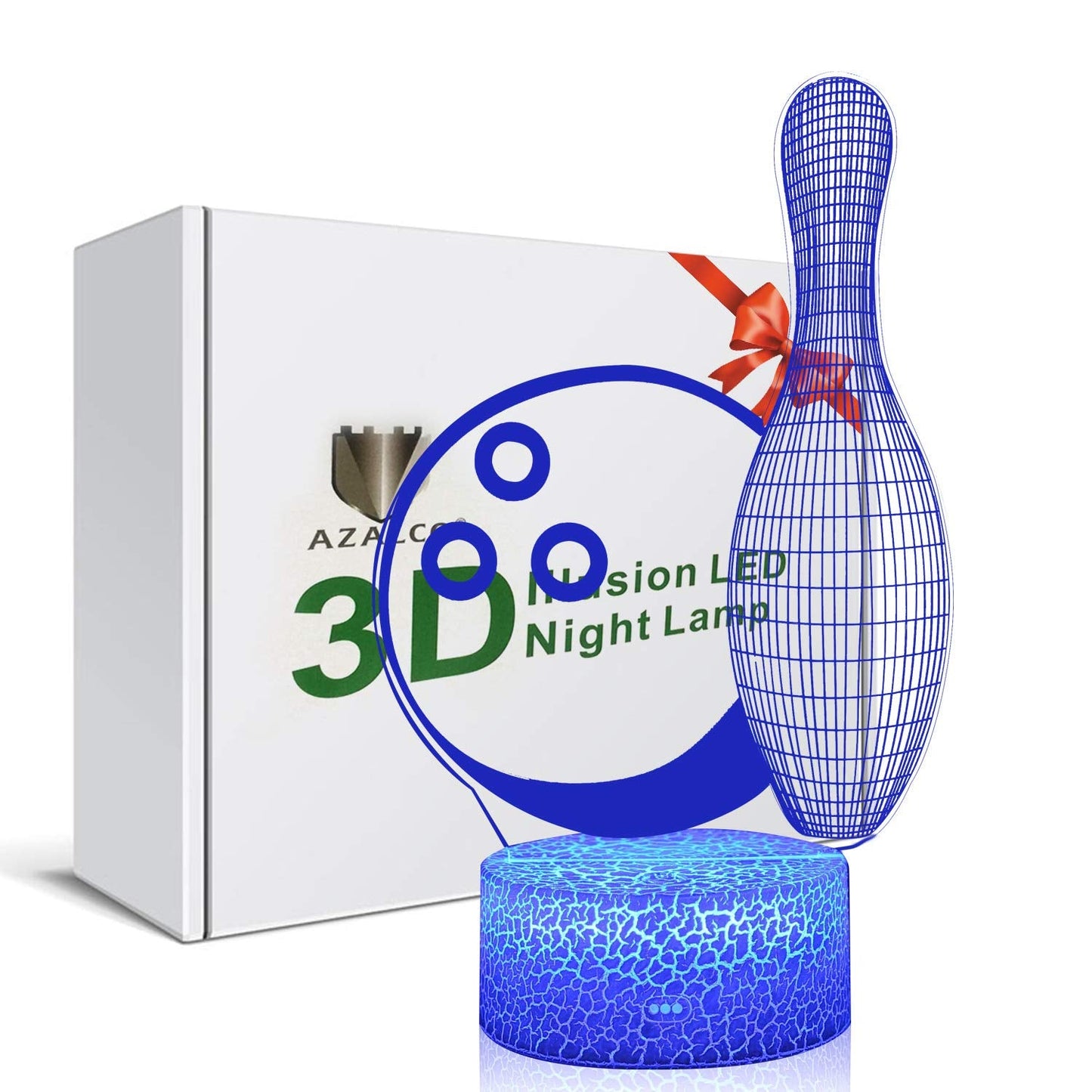 AZALCO 3D Illusion Bowling Night Light Teenager Christmas Gifts Xmas Gift Lamp 16 Color Change Touch White Crack Base Birthday Present with Remote Control Boys Girls