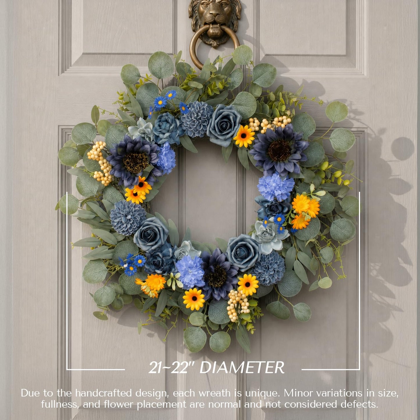 22'' Summer Wreath for Front Door Decor,Sunflowers with Berry Accents