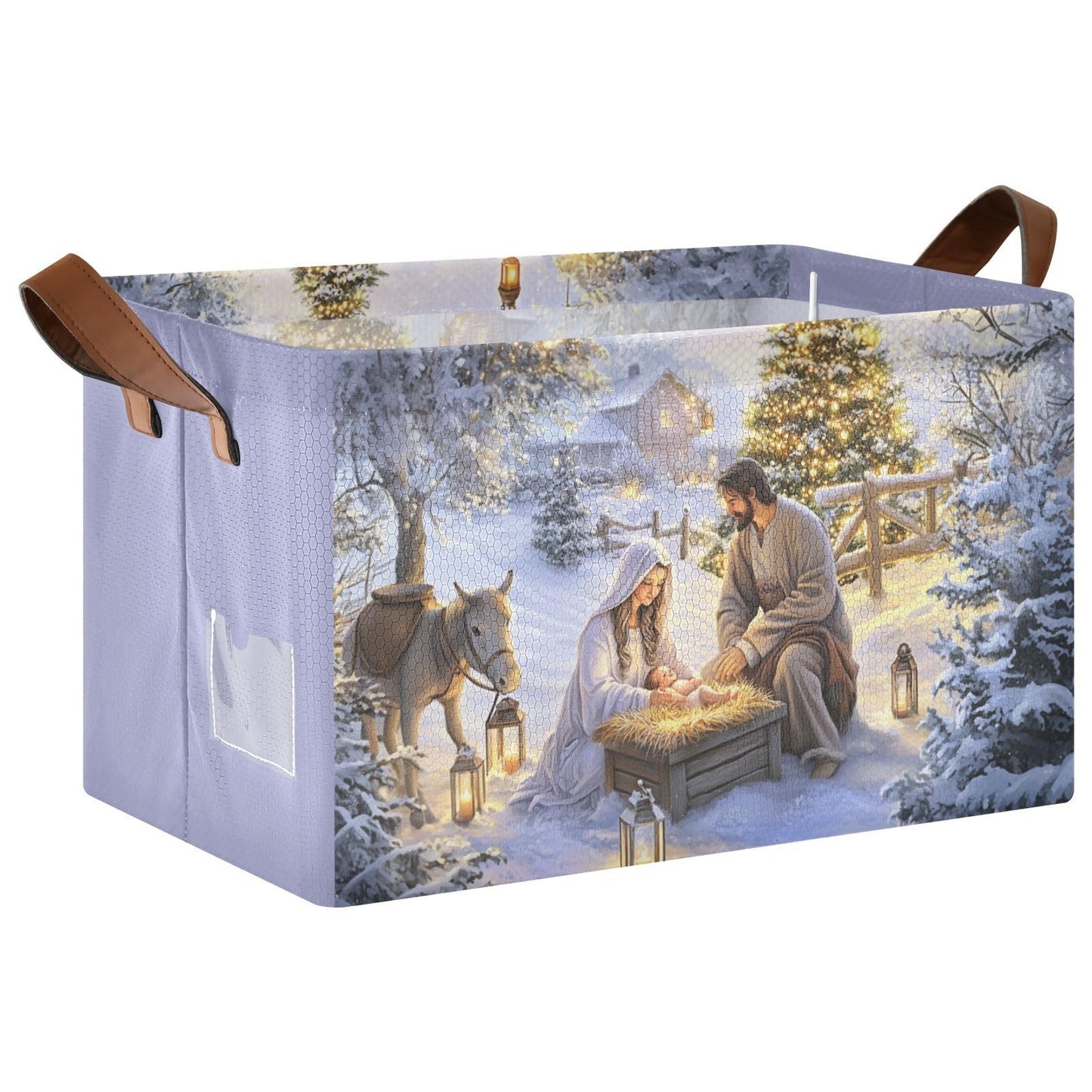YNNALE Nativity Scene Holy Night Religious Christmas Storage Bins for Shelves with Labels&Handles Fabric Organizer Bin Foldable Rectangle Storage Basket Boxes for Closet,Bathroom, Home, Living Room