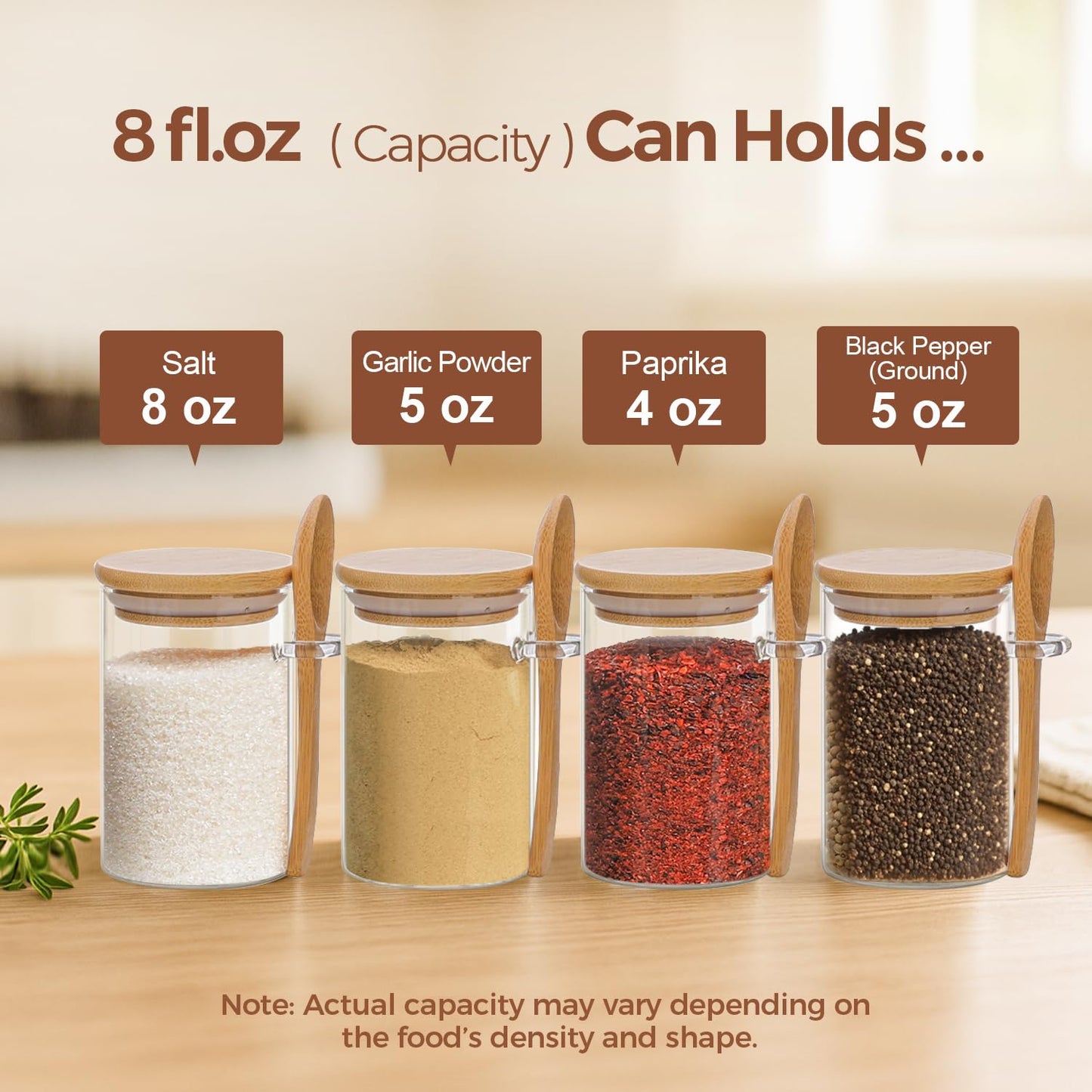 ComSaf 12 Pcs Glass Spice Jars and Spoons, 8oz Glass Containers with Bamboo Lids, Storage Containers with Airtight Lids with Black Labels for Seasonings, Salt, Loose Leaf Tea Storage