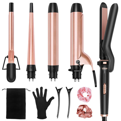 Birthday Gifts for Women, Ufree 5 in 1 Curling Iron with Interchangeable Ceramic Barrels (0.35"-1.25"), Curling Wand Set with Flat Iron Hair Straightener, Instant Heat Up, Dual Voltage Hair Curler
