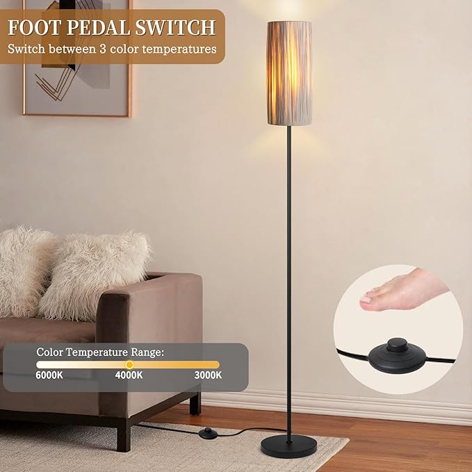 Ruiever Floor Lamp for Living Room, Rattan Boho Floor lamp, Modern Standing lamp