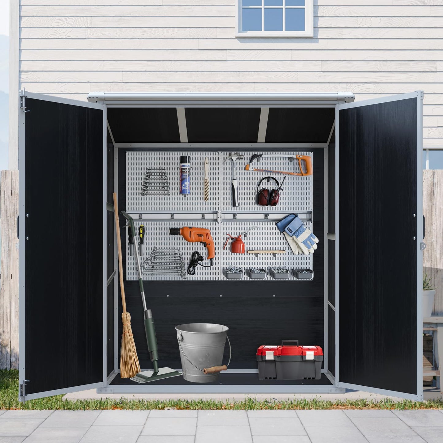 KEIKI 5x3 FT Outdoor Storage Shed Cabinet Polypropylene Frame with Lockable Doors for Bikes and Patio Furniture Toys