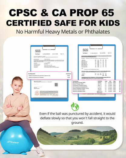 Trideer Flexible Seating for Classroom Elementary, Yoga Ball Chairs for Kids, Wobble Chair of School Supplies for Sensory Kids, Student Desk Chairs for Homeschool (Blue, 55cm)