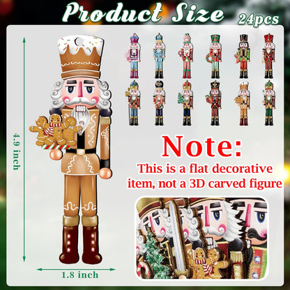 24 Pieces Christmas Nutcracker Wooden Ornaments, Wood Hanging Decoration Set for Christmas Tree Hanging 2D Printed Wood Crafts Holiday Decor Xmas Party Supplies (Xmas-Nutcracker-A)
