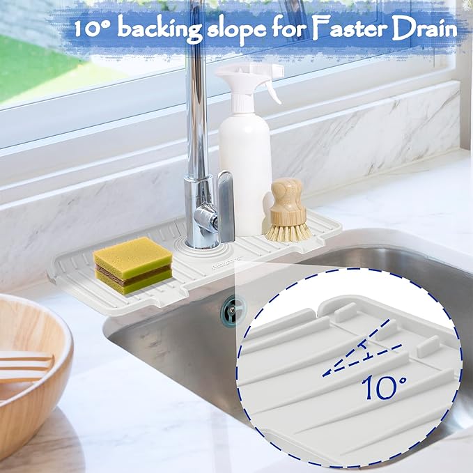 Kitchen Sink Splash Guard, Silicone Faucet Guard & Draining Mat, Bathroom and