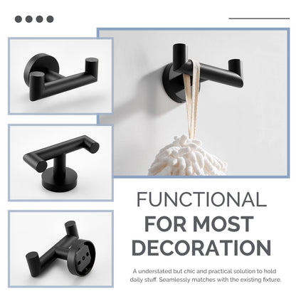 Angle Simple Double Towel Hook, SUS304 Stainless Steel Bathroom Hand Towel Holder, Coat Hook for Wall, Matte Black