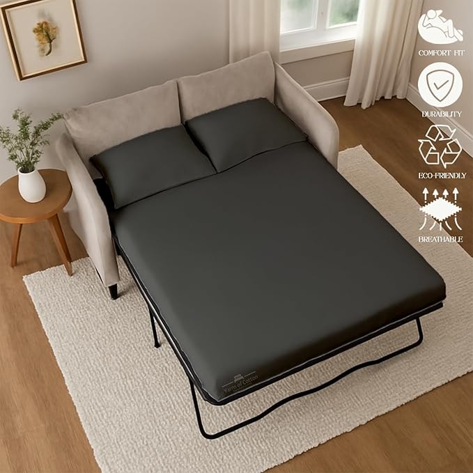Sleeper Sofa Bed Sheet, 100% Cotton 400 Thread Count, 4 Piece Set, Deep Pocket