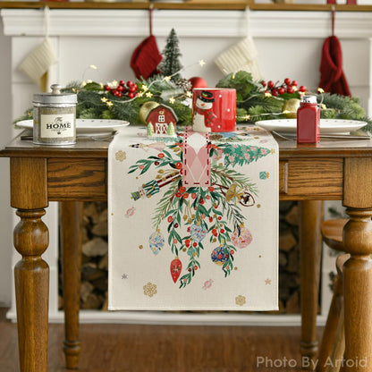 Artoid Mode Nutcracker Floral Holly Christmas Table Runner, Seasonal Winter Kitchen Dining Table Decoration for Home Party Decor 13x72 Inch
