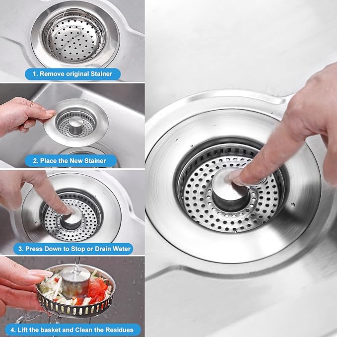 3-in-1 Kitchen Sink Drain Strainer & Stopper