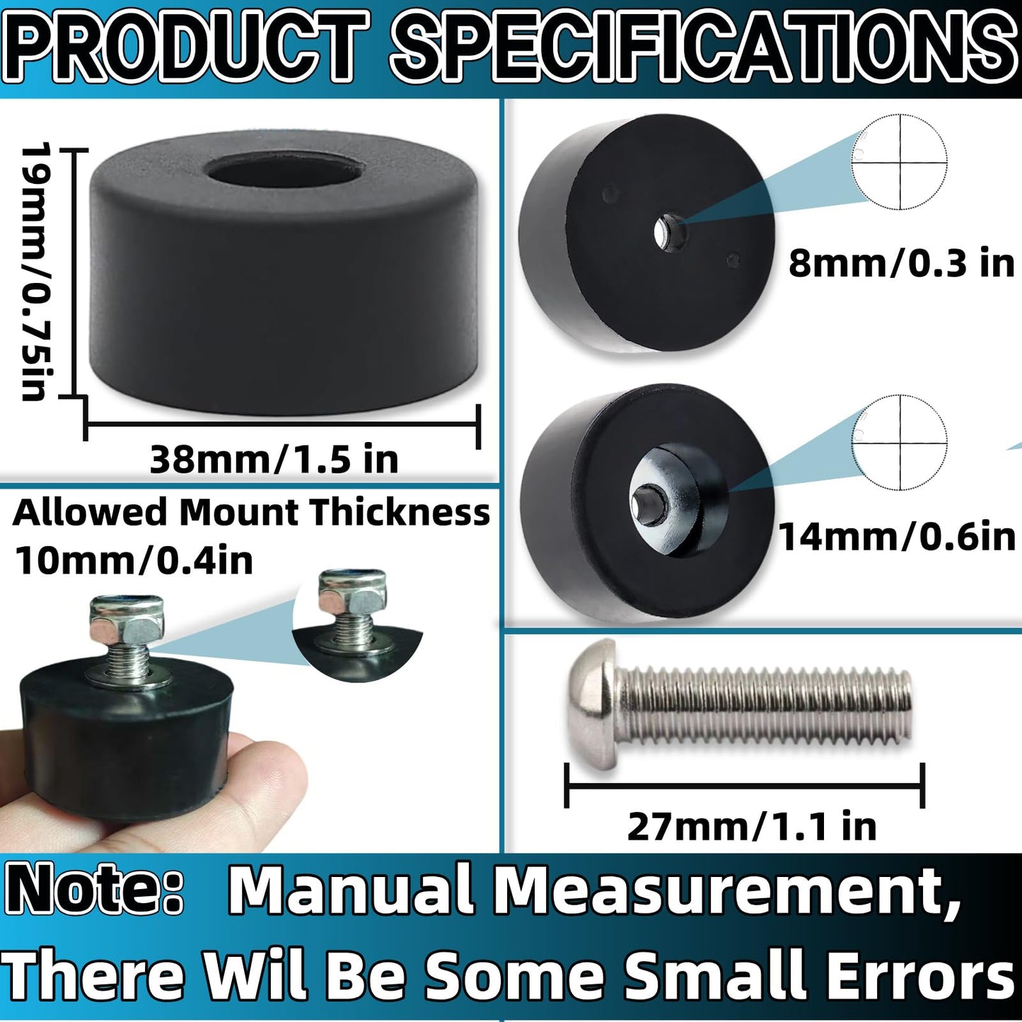 192310GS Anti Vibration Rubber Feet Pads (0.75"x1.5") 4PCS Rubber Dampers for Air Compressors,Generators,Pressure Washers|Compatible with Coleman Powermate 094-0026,Sanborn E106661,Husky Fini D091007
