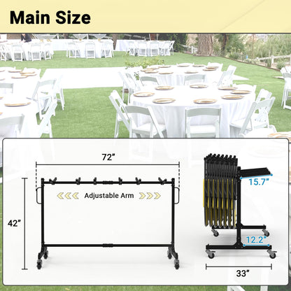 Eastrexon Folding Chair Rack, Heavy-Duty Folding Chair Cart with Swivel Wheels, 600 LBS Capacity for 12 Tables or 42 Chairs, Chair and Table Cart w/Dust Cover and 2 Binding Ropes, 72”L x 33”W x 42”H