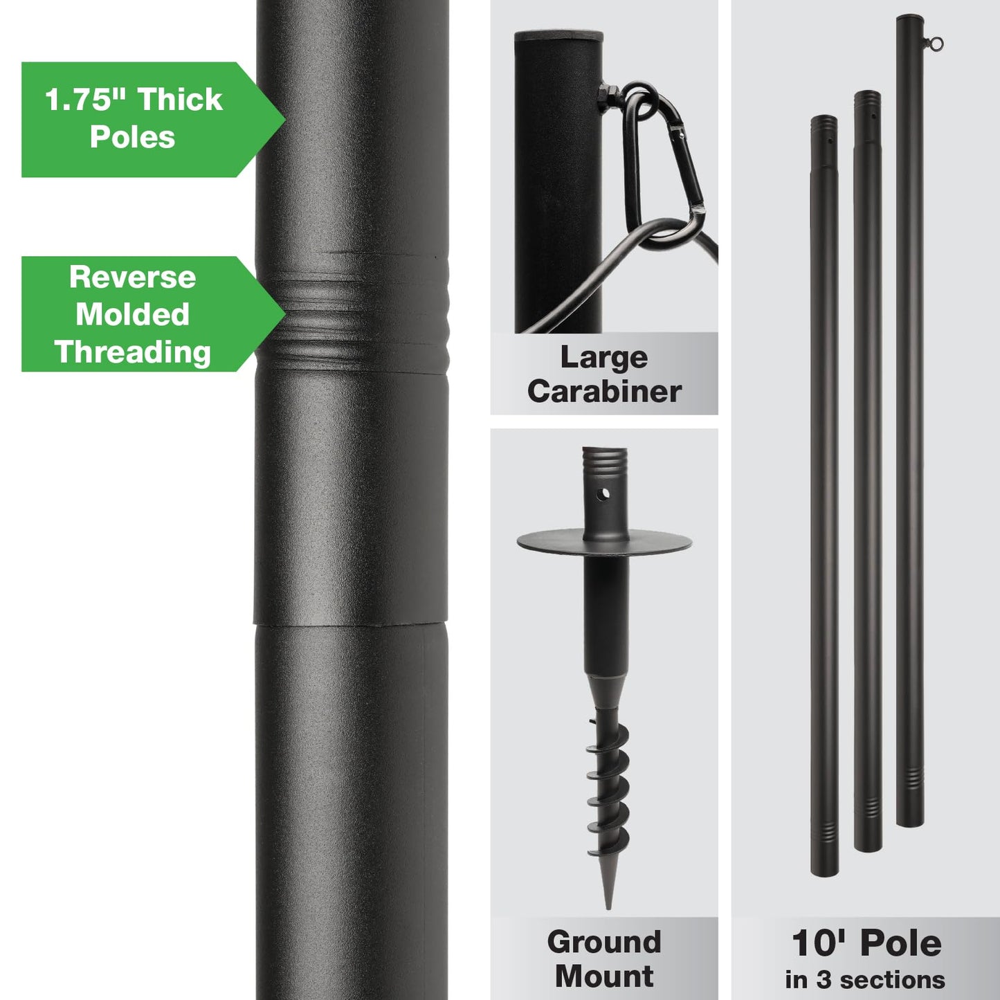 EXCELLO GLOBAL PRODUCTS Premium String Light Poles - 4 Pack - Extends to 10 Feet – Yard Mount (Grass/Dirt)