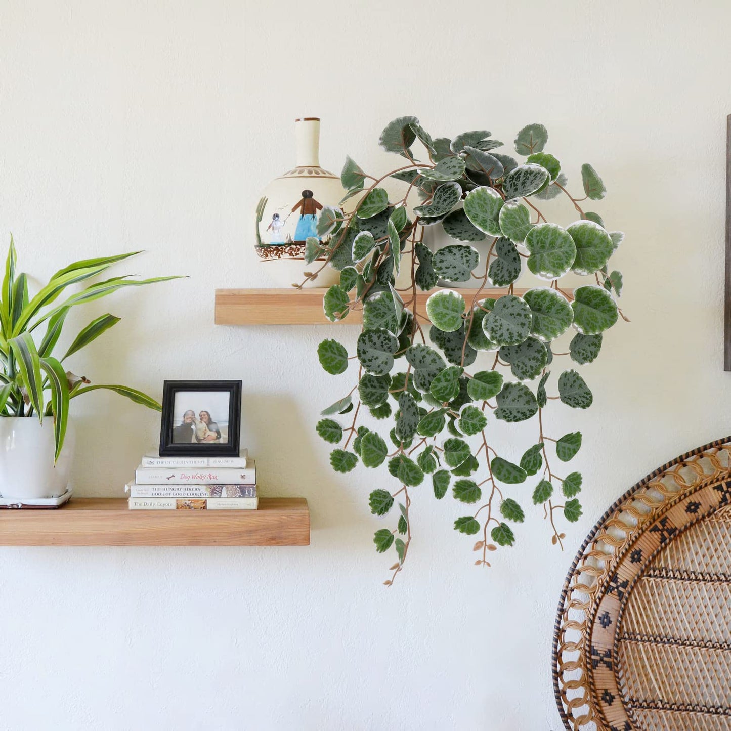 Briful Fake Plants Indoor 16'' Artificial String of Hearts Plants with Ceramic Pot Faux Draping Vine Plants for Home Bathroom Table Shelf Office Hotel Decor