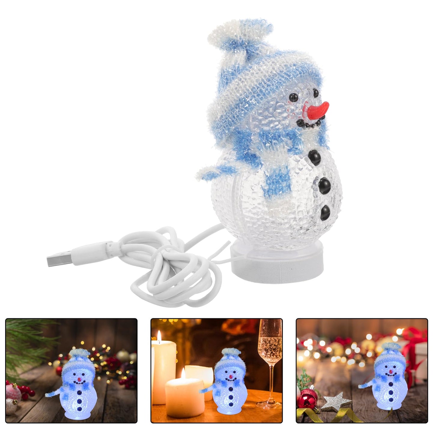 Uonlytech Christmas Snowman Night Ligh, LED Light USB Night Light Mini Glowing Snowman Desktop Ornaments for Home Bedroom Christmas