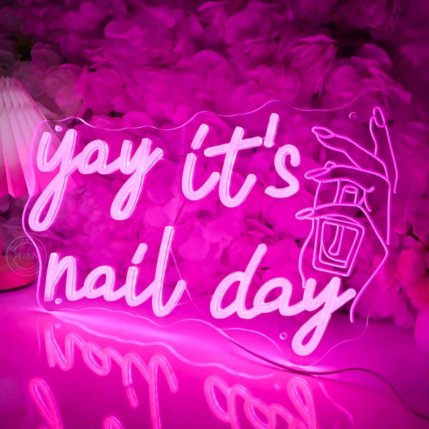 Planzo Yay It’s Nail Day Neon Sign Nail Tech Spa Salon Studio Beauty Business Stores Logo Barber Shops LED Wall Sign Girl Bedroom Neon Light Wall Decor Lady Birthday Christmas Gift 5V USB 15.75" Pink
