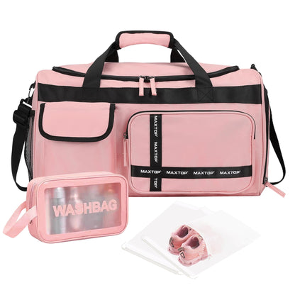 MAXTOP Gym Bag for Women Travel Duffle Carry On Tote Weekender Bag Large Capacity Pink Overnight Bag With Shoe Compartment Gym Tote Bag with Dry and Wet Separation