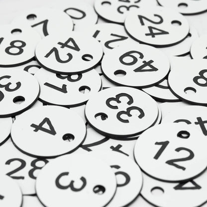 Plastic ID Number Tags Key Tags with Key Rings (1-50, White)