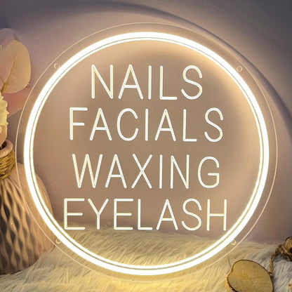 Nails Facials Waxing Eyelash Neon Sign for Wall Decor 3D Art Carving Design Personalized Led Advertising Neon Light Sign for Beauty Salon Spa Business Lash Hair Shop Wedding Warm White USB 30×30CM