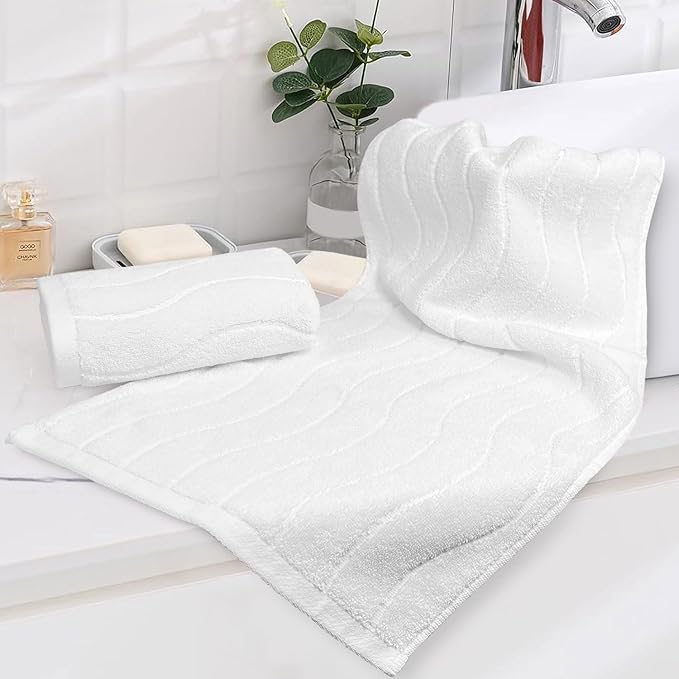 White Hand Towels for Bathroom Wavy Jacquard