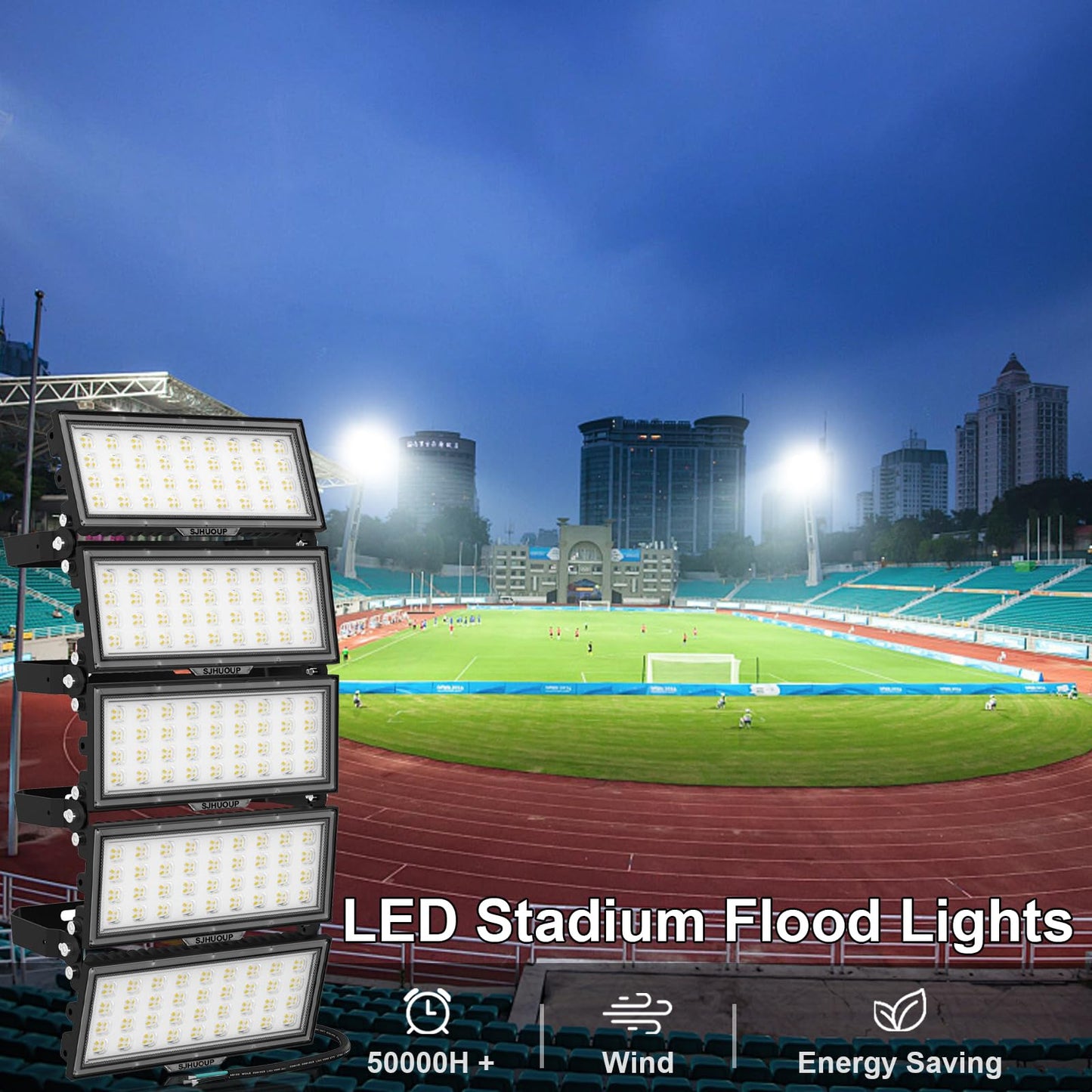 SJHUOUP 500W Stadium Lights LED Flood Light Outdoor Super Bright 65000LM 6500K Daylight IP67 Waterproof Arena Light 100-277V Surge 6KV Adjustable Angle for Court, Field, Parking Lot, Sports Lighting