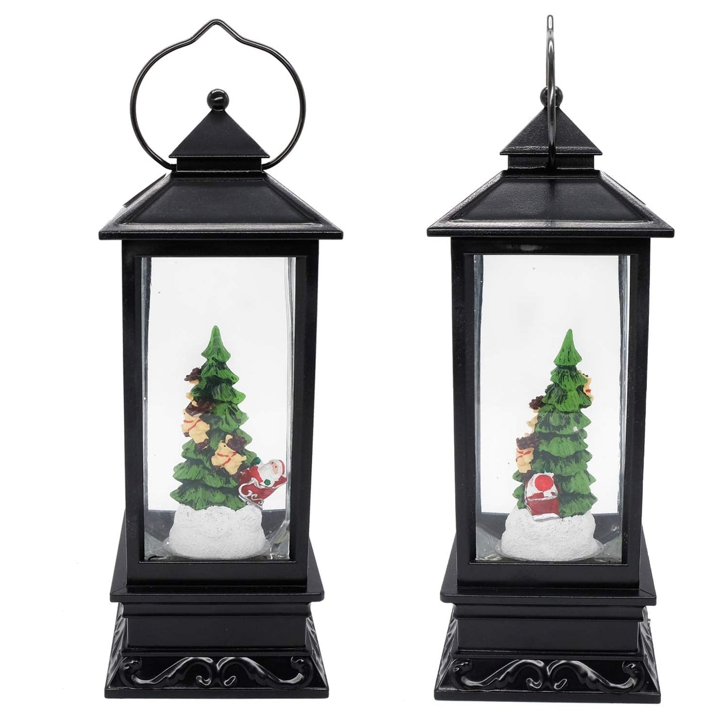 Wondise Lighted Musical Snow Globe Lantern with 6 Hour Timer, 12 Inches USB Powered & Battery Operated Spinning Water and Swirling Glitter Christmas Snow Globe Lantern Gifts(Santa and Tree)