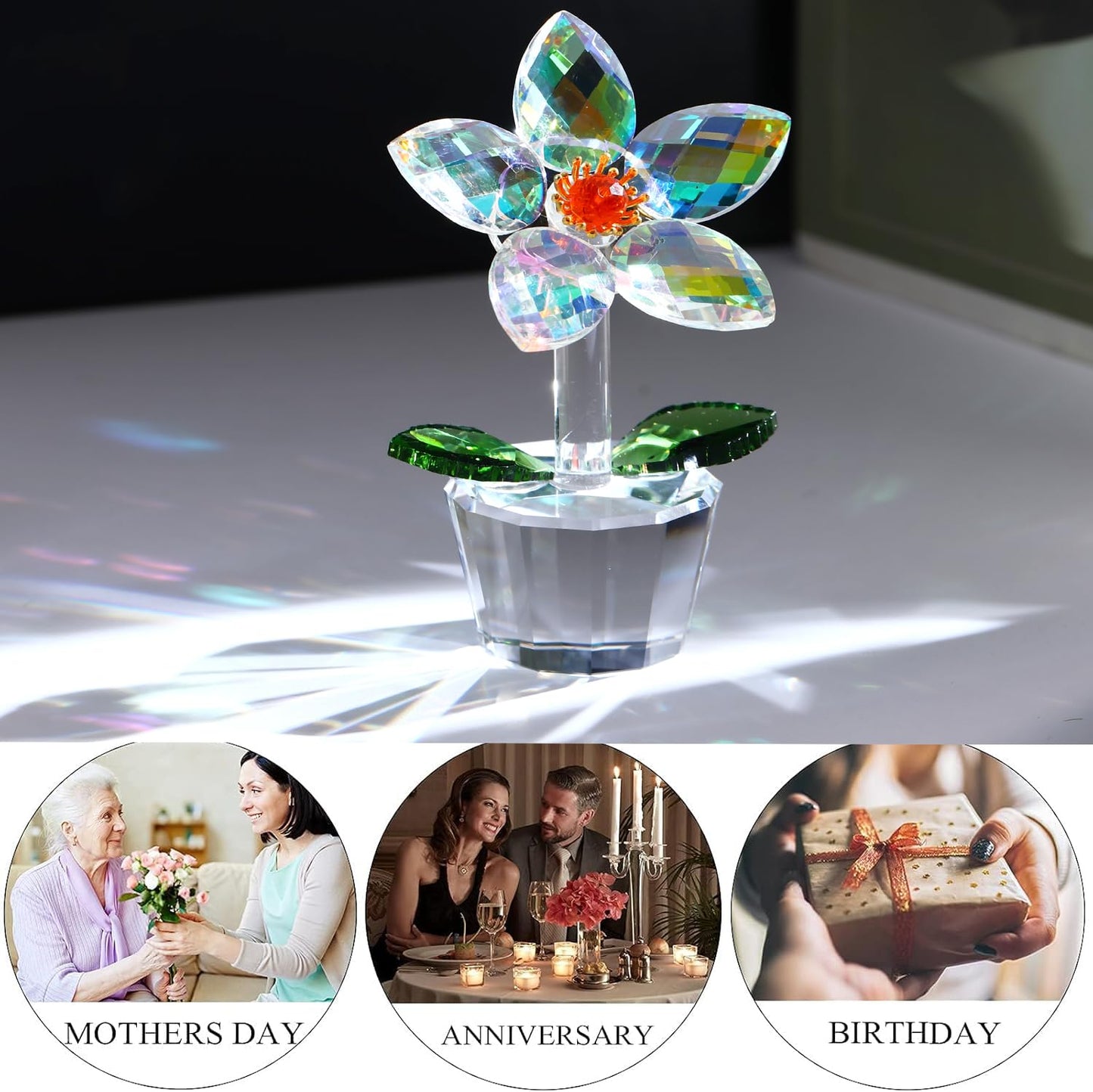 DLXK K9 Crystal Flower Figurine, Crystal Bloom Ornament with Hand-Polished Details, Mini Sparkling Decor for Home Tabletop Shelf, Ideal Festival Gift
